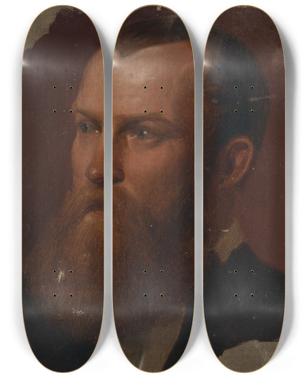 Triptych art skateboard deck of Adolf Schrdter  Studie Des Kopfes Eines Vollbrtigen Jungen Mannes by Adolf Schrodter (1805-1875)