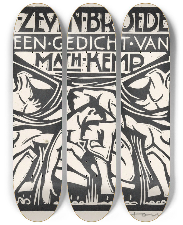 Triptych art skateboard deck of Henri Jonas De Zeven Broeders by Henri Jonas (1878-1944)