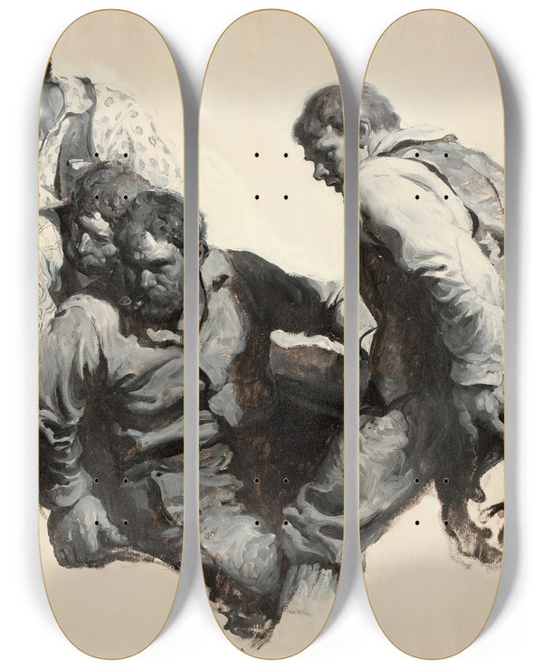 Triptych art skateboard deck of Edmund Franklin Ward A Man And His Shadow by Edmund Franklin Ward (1892-1991)