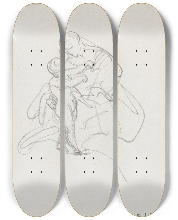 Triptych art skateboard deck of Nicaise De Keyser Mother And Child_2 by Nicaise De Keyser (1813-1887)