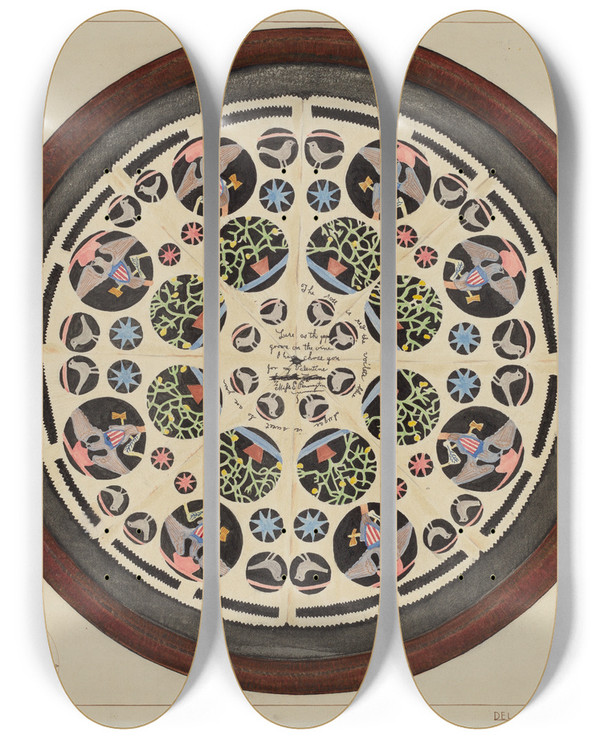 Triptych art skateboard deck of Ernest A Towers Jr Valentine by Ernest A Towers Jr (20-)