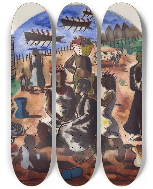 Triptych art skateboard deck of Cndido Portinari Preparatory Drawing For The Teaching Of The Indians by Candido Portinari (1903-1962)