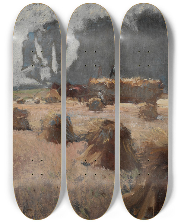 Triptych art skateboard deck of Henry Keller Harvest Time by Henry Keller (1869-1949)