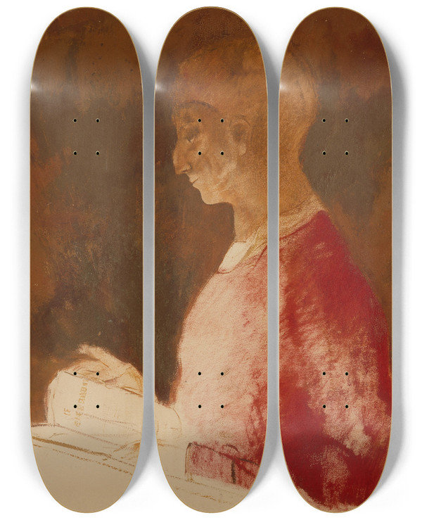 Triptych art skateboard deck of Odilon Redon Le Graveur by Odilon Redon (1840-1916)