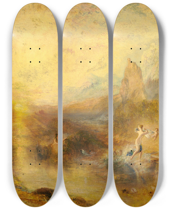 Triptych art skateboard deck of Joseph Mallord William Turner Glaucus And Scylla by Joseph Mallord William Turner (1775-1851)
