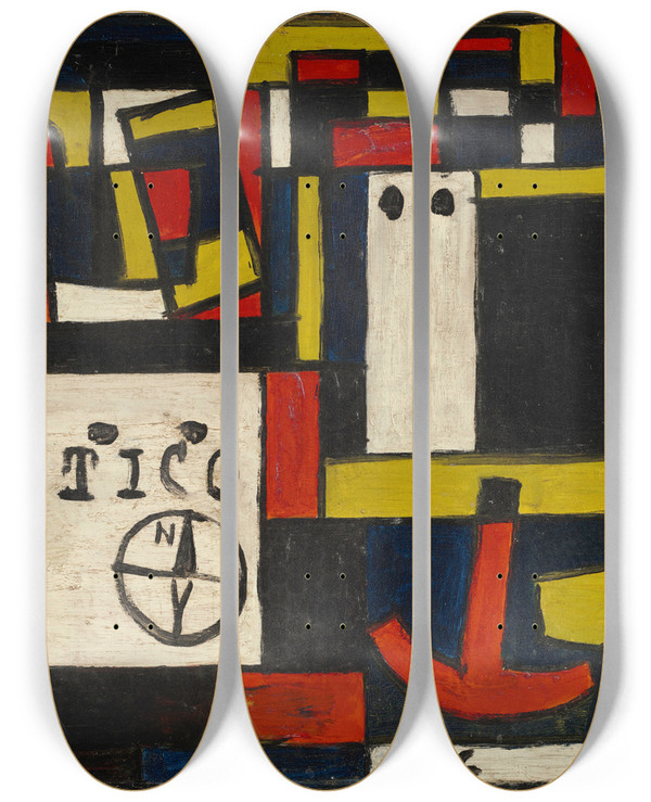 Triptych art skateboard deck of Joaqun Torresgarca Transatlntico Constructivo_2 by Joaqun Torres-Garca (1874-1949)