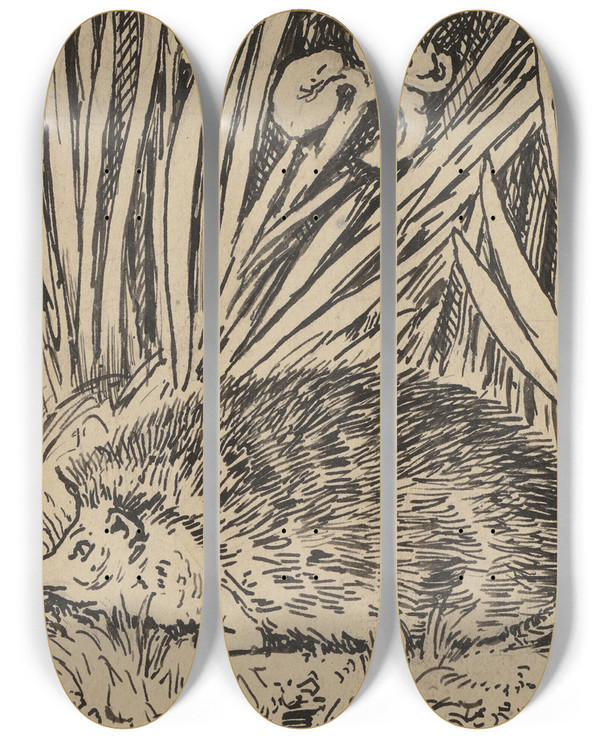 Triptych art skateboard deck of Hans Thoma Igel by Hans Thoma (1839-1924)