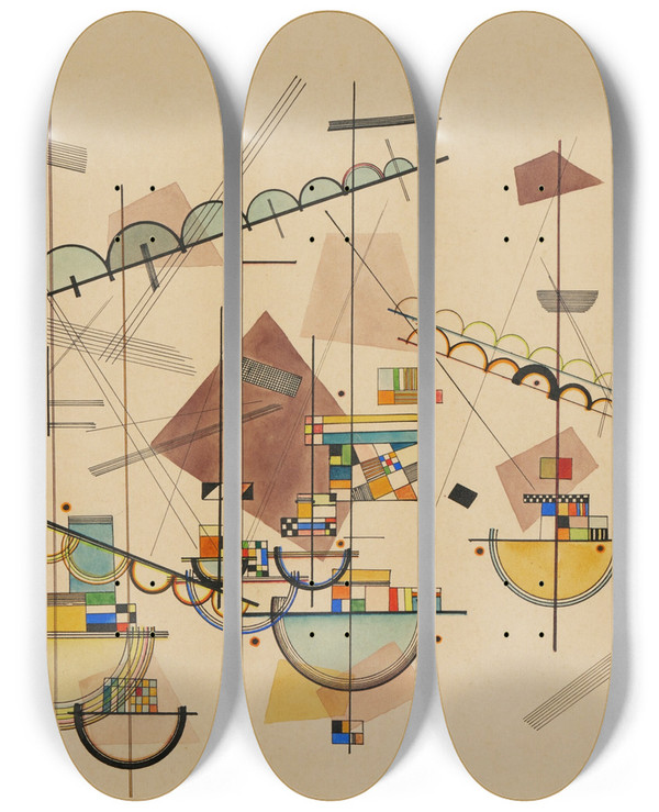 Triptych art skateboard deck of Wassily Kandinsky Lyrisch Lyrical by Wassily Kandinsky (1866-1944)