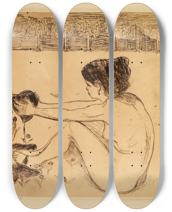 Triptych art skateboard deck of Edvard Munch The Girl And The Heart by Edvard Munch (1863-1944)