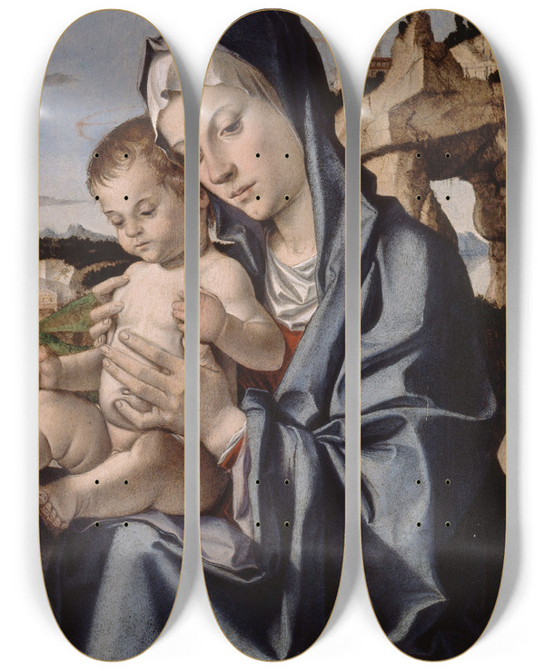 Triptych art skateboard deck of Bartolomeo Montagna The Virgin And Child With A Saint by Bartolomeo Montagna (1449-1523)