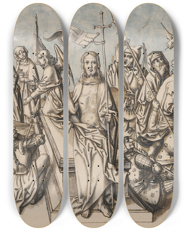 Triptych art skateboard deck of Circle Of Hans Holbein The Elder The Resurrection Of Christ by Circle Of Hans Holbein The Elder (1465-1524)