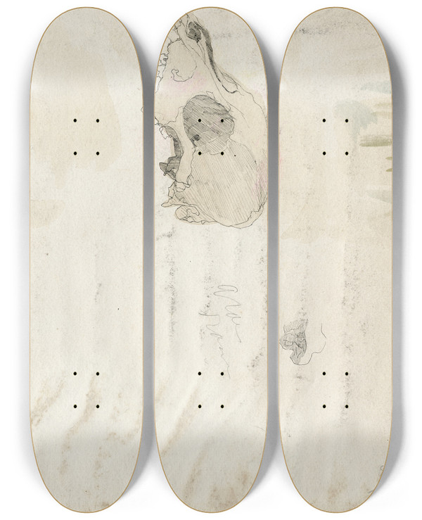 Triptych art skateboard deck of Theo Van Hoytema Schedel by Theo Van Hoytema (1863-1917)