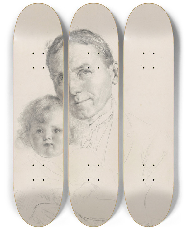 Triptych art skateboard deck of Harry Linley Richardson Father And Daughter by Harry Linley Richardson (1878-1947)