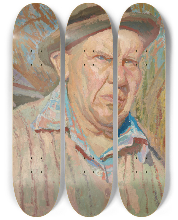 Triptych art skateboard deck of Stanisaw Kamocki Selfportrait by Stanislaw Kamocki (1875-1944)