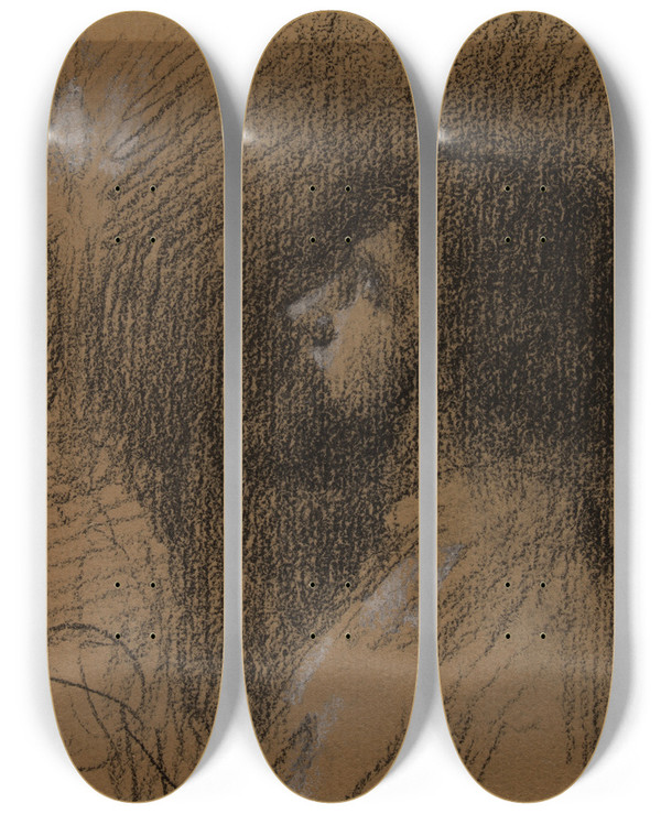 Triptych art skateboard deck of Pierre Puvis De Chavannes Tte Dhomme De Profil Gauche by Pierre Puvis De Chavannes (1824-1898)