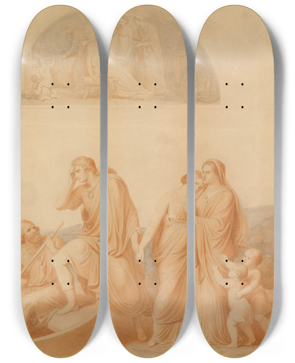 Triptych art skateboard deck of Johannes Riepenhausen The Farewell by Johannes Riepenhausen (1788-1860)