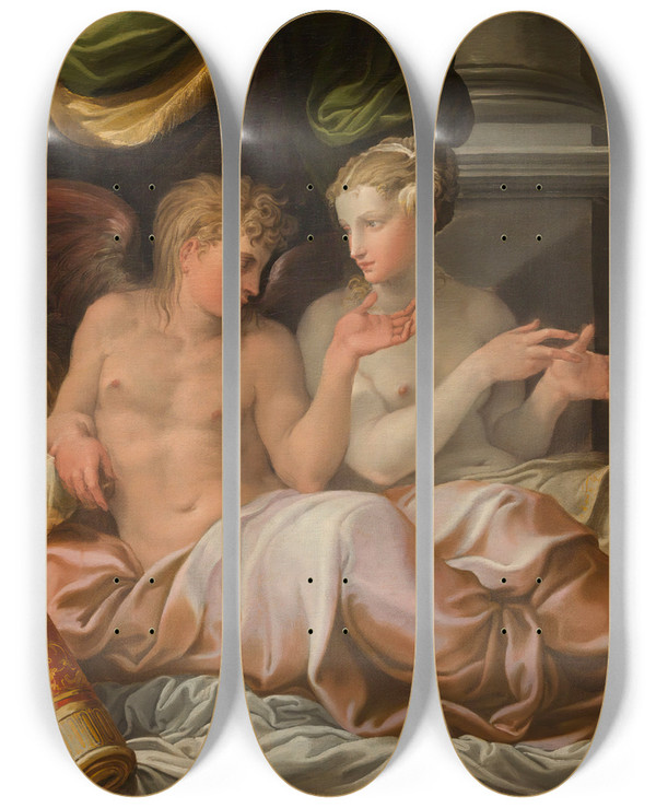 Triptych art skateboard deck of Nicol Dellabate Eros And Psyche by Nicol dell'Abate (1509-1571)