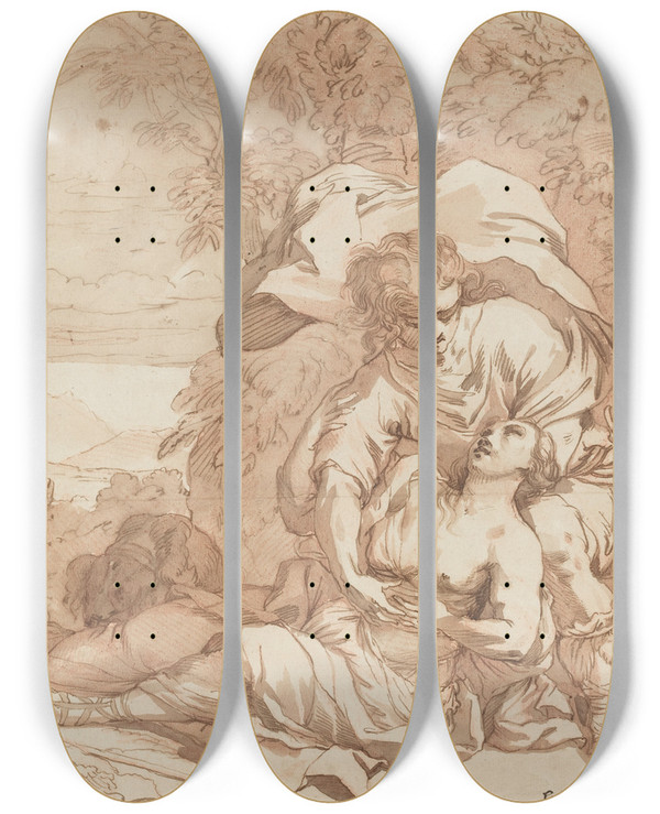 Triptych art skateboard deck of Follower Of Simon Vouet Procris And Cephalus by Follower Of Simon Vouet (1590-1649)
