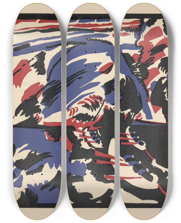 Triptych art skateboard deck of Wassily Kandinsky Klnge Pl12 by Wassily Kandinsky (1866-1944)