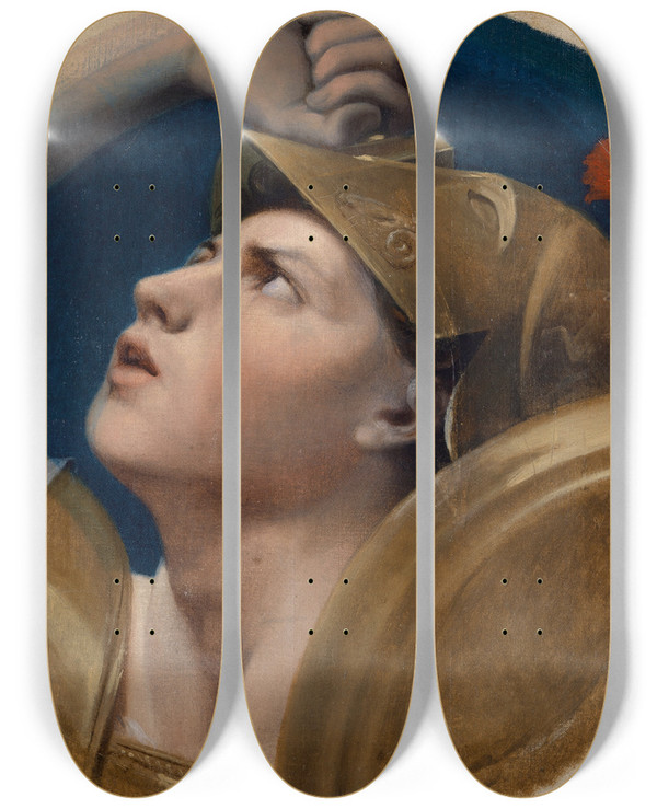 Triptych art skateboard deck of Jean Auguste Dominique Ingres Mars by Jean Auguste Dominique Ingres (1780-1867)