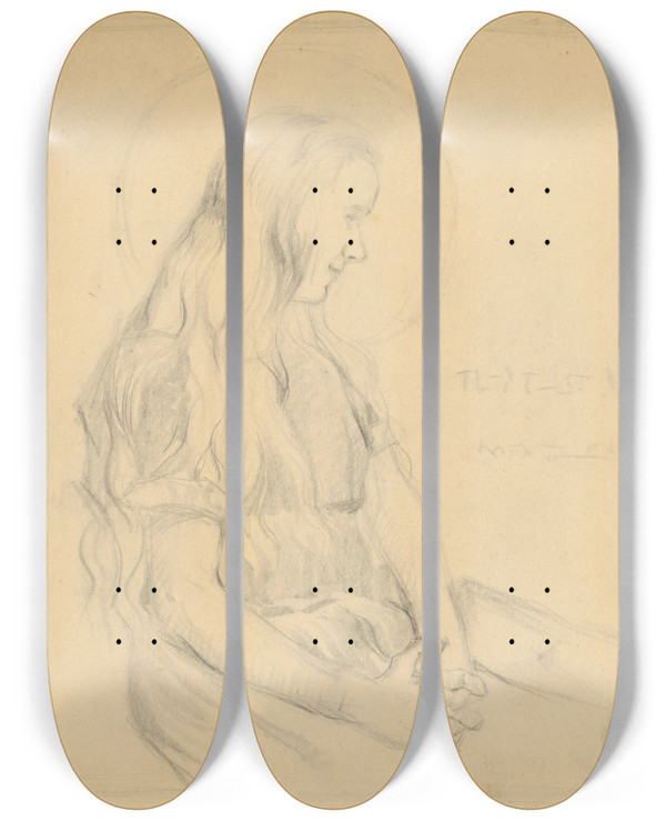 Triptych art skateboard deck of Tefan Polkorb Study For A Saint by Stefan Polkorab
