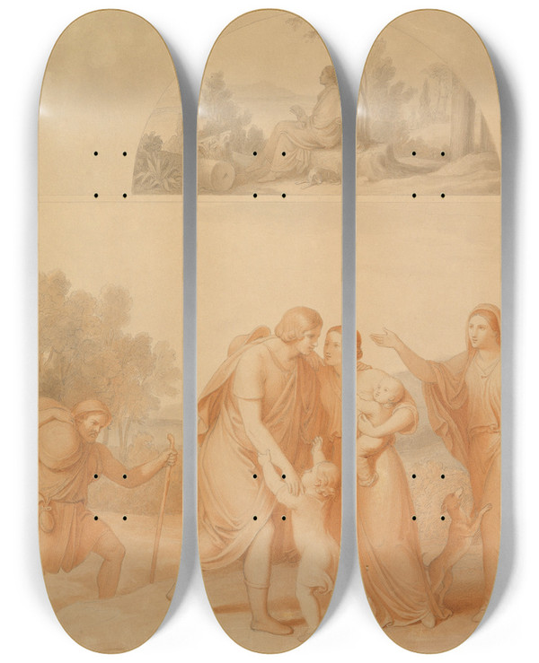 Triptych art skateboard deck of Johannes Riepenhausen The Return by Johannes Riepenhausen (1788-1860)
