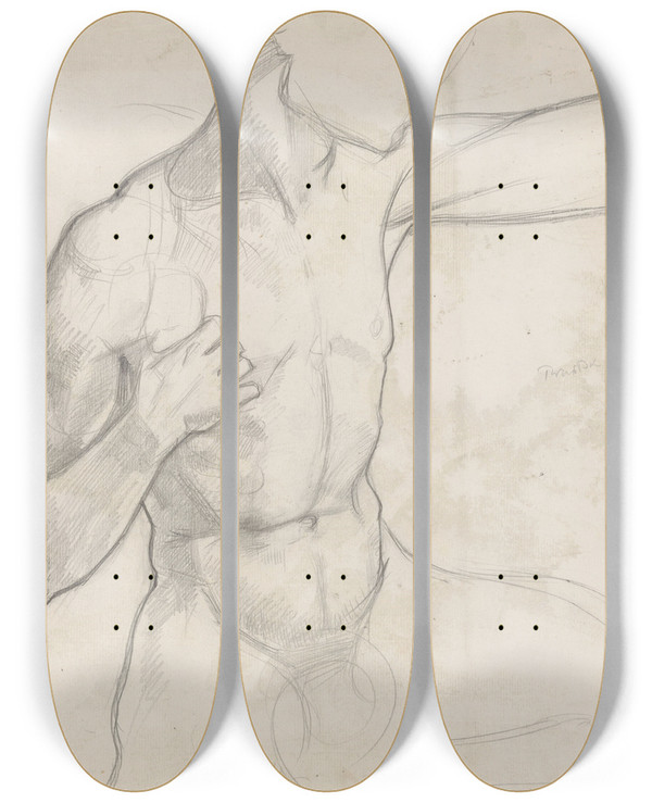 Triptych art skateboard deck of Richard Nicolas Roland Holst Romp Van Mannelijk Naakt by Richard Nicolaus Roland Holst (1868-1938)