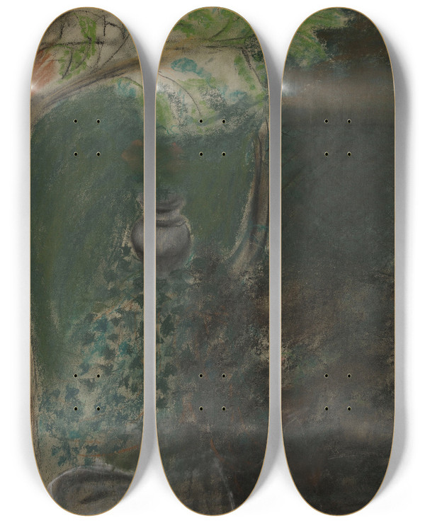 Triptych art skateboard deck of Antoine Bourdelle Jardin by Antoine Bourdelle (1861-1929)