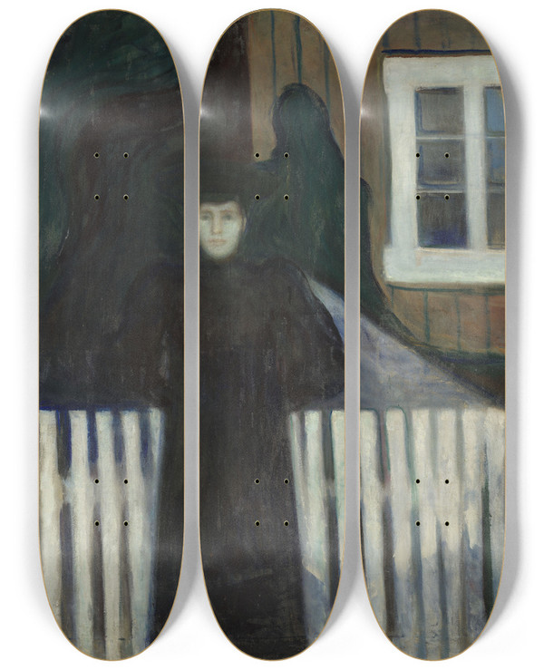 Triptych art skateboard deck of Edvard Munch Moonlight_2 by Edvard Munch (1863-1944)