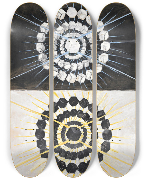 Triptych art skateboard deck of Hilma Af Klint Group Ixsuw No 8 The Swan No 8 by Hilma af Klint (1862-1944)