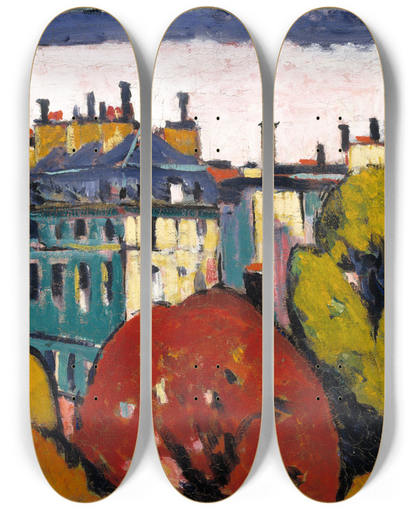 Triptych art skateboard deck of Henry Lyman Saen Landscape Paris by Henry Lyman Saen (1875-1918)
