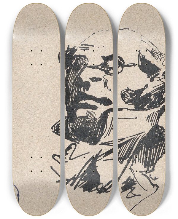 Triptych art skateboard deck of Henry Bonaventure Monnier Selfportrait As Monsieur Prudhomme_2 by Henry Bonaventure Monnier (1805-1877)