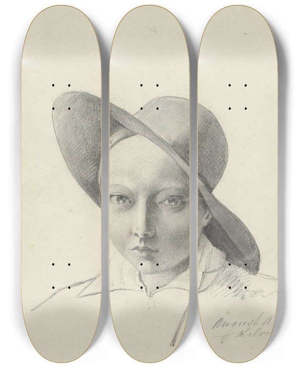Triptych art skateboard deck of August Alleb Portret Van Een Jongen Met Een Hoed by August Allebe (1838-1927)