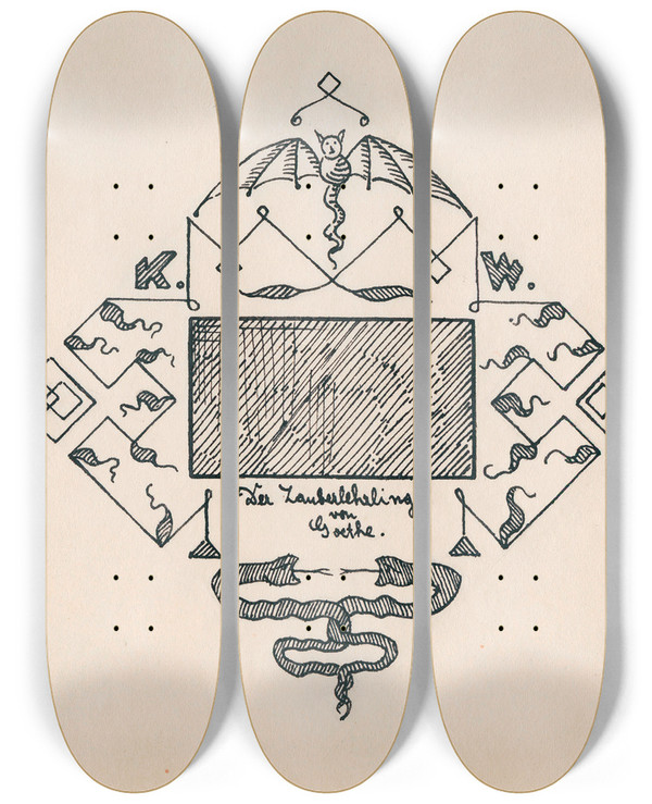 Triptych art skateboard deck of Karl Wiener Der Zauberlehrling Von Goethe by Karl Wiener (1901-1949)