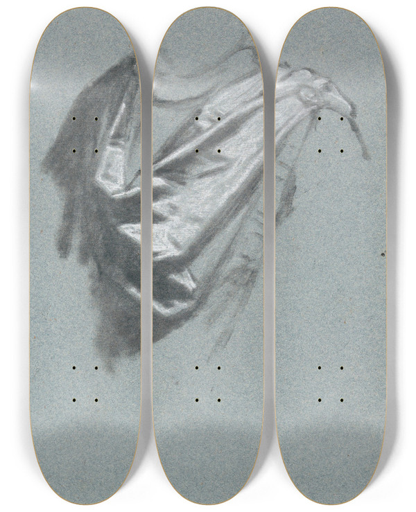 Triptych art skateboard deck of Nicaise De Keyser Draped Fabric_2 by Nicaise De Keyser (1813-1887)