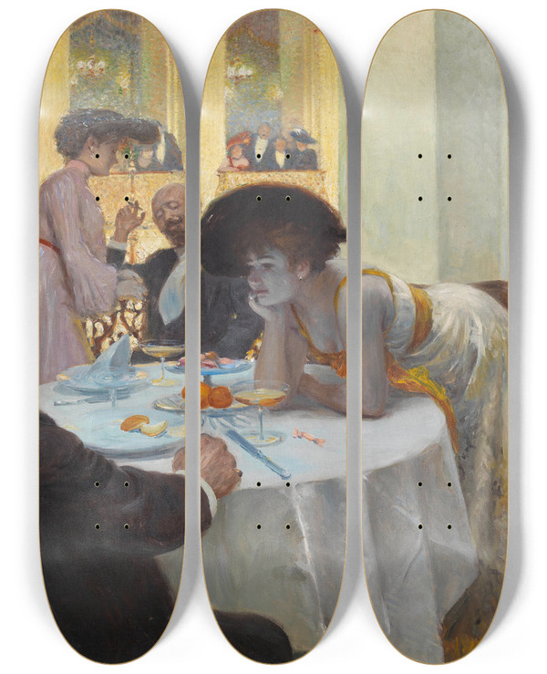Triptych art skateboard deck of Josef Engelhart Loge Im Sophiensaal by Josef Engelhart (1864-1941)