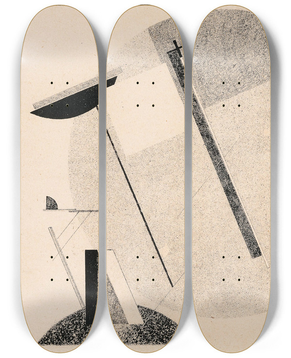 Triptych art skateboard deck of El Lissitzky Proun 3A by El Lissitzky (1890-1941)
