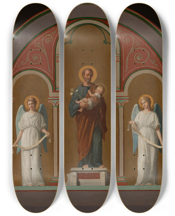 Triptych art skateboard deck of Pierreauguste Pichon Saint Joseph by Pierre-Auguste Pichon (1805-1900)