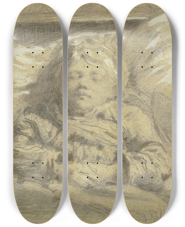 Triptych art skateboard deck of Angilbert Gbel Sleeping Child by Angilbert Gobel (1821-1882)
