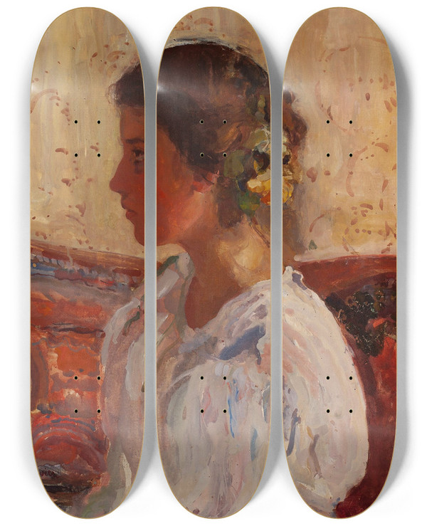 Triptych art skateboard deck of Witold Wojtkiewicz Portrait Of Liza Pareska by Witold Wojtkiewicz (1879-1909)