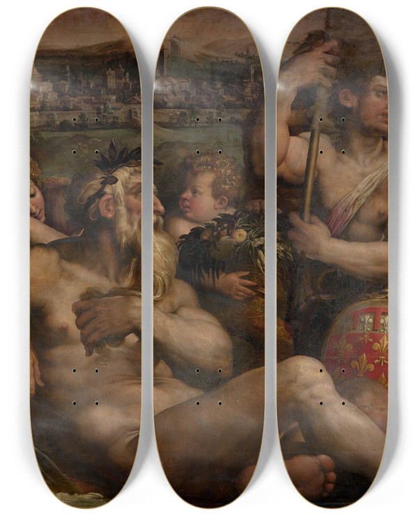 Triptych art skateboard deck of Giorgio Vasari Allegory Of Prato by Giorgio Vasari (1511-1574)