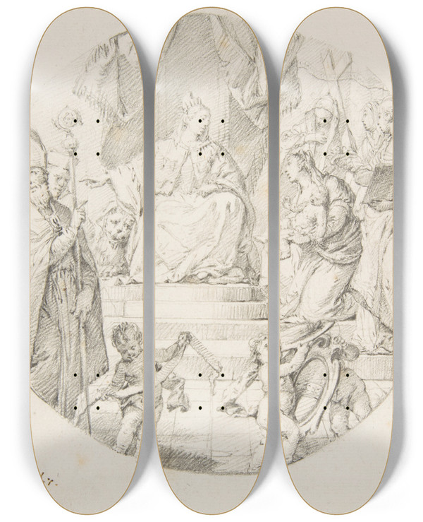Triptych art skateboard deck of Francesco Zugno Nobility Presenting An Infant To Venice by Francesco Zugno (1709-1787)