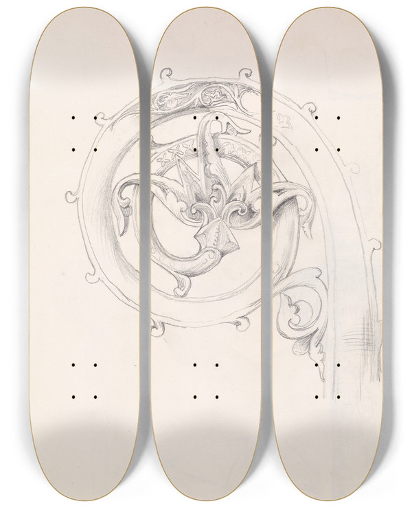 Triptych art skateboard deck of Sir Edward Coley Burnejones Sketchbook Study For Head Of Crozier by Sir Edward Coley Burne-Jones (1833-1898)