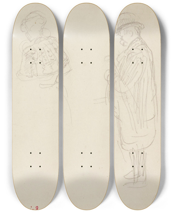 Triptych art skateboard deck of Frdric Houbron Femme Et Vieillard by Frederic Houbron (1851-1908)