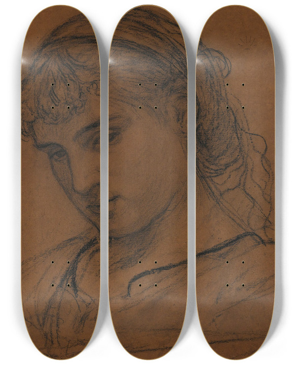 Triptych art skateboard deck of Albert Joseph Moore Portrait Of A Girl by Albert Joseph Moore (1841-1893)