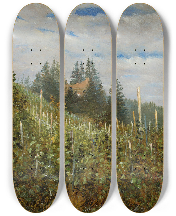 Triptych art skateboard deck of Carl Gustav Carus Vinyard In Pillnitz In Early Summer by Carl Gustav Carus (1789-1869)