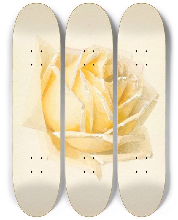 Triptych art skateboard deck of Paul De Longpre Study Of A Rose by Paul de Longpre (1855-1911)