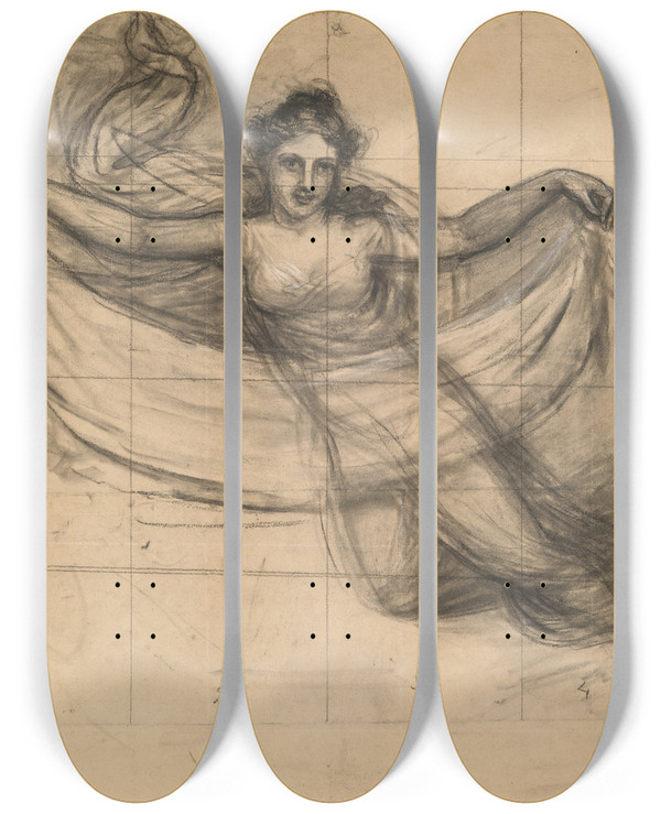Triptych art skateboard deck of John Vanderlyn A Muse by John Vanderlyn (1775-1852)