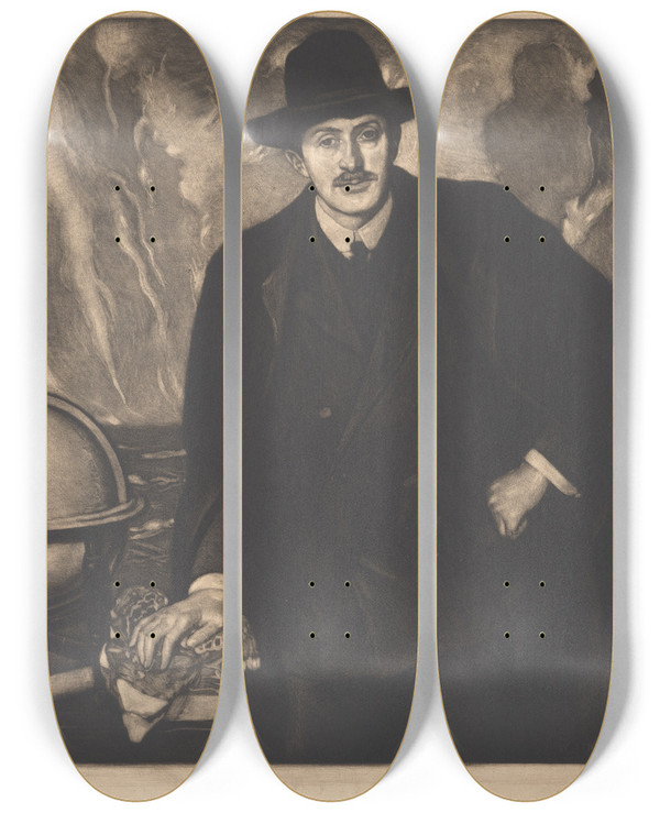 Triptych art skateboard deck of William Strang John Masefield No 3 by William Strang (1859-1921)