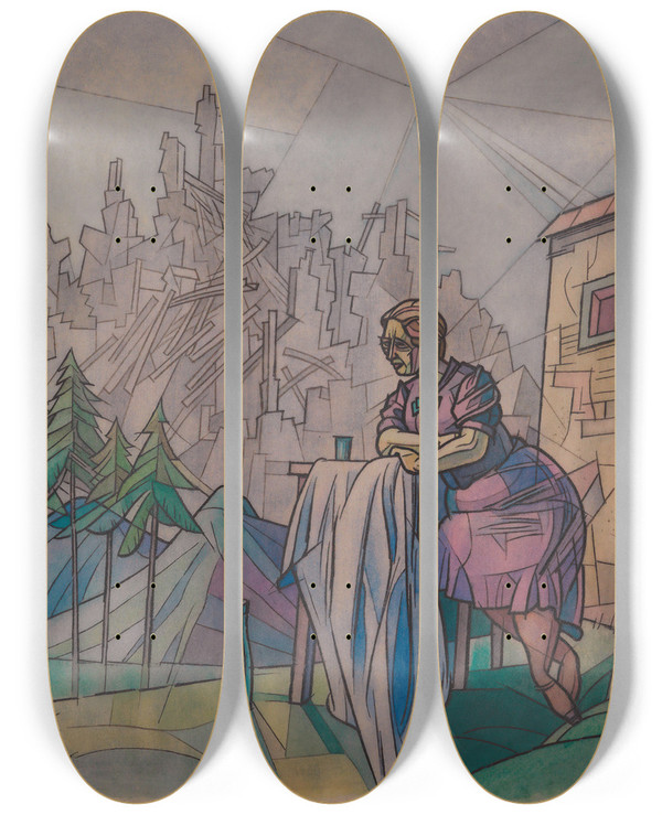Triptych art skateboard deck of Karl Wiener Ohne Titel_20 by Karl Wiener (1901-1949)